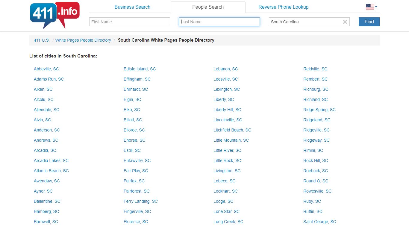 South Carolina White Pages People Directory - 411.info™